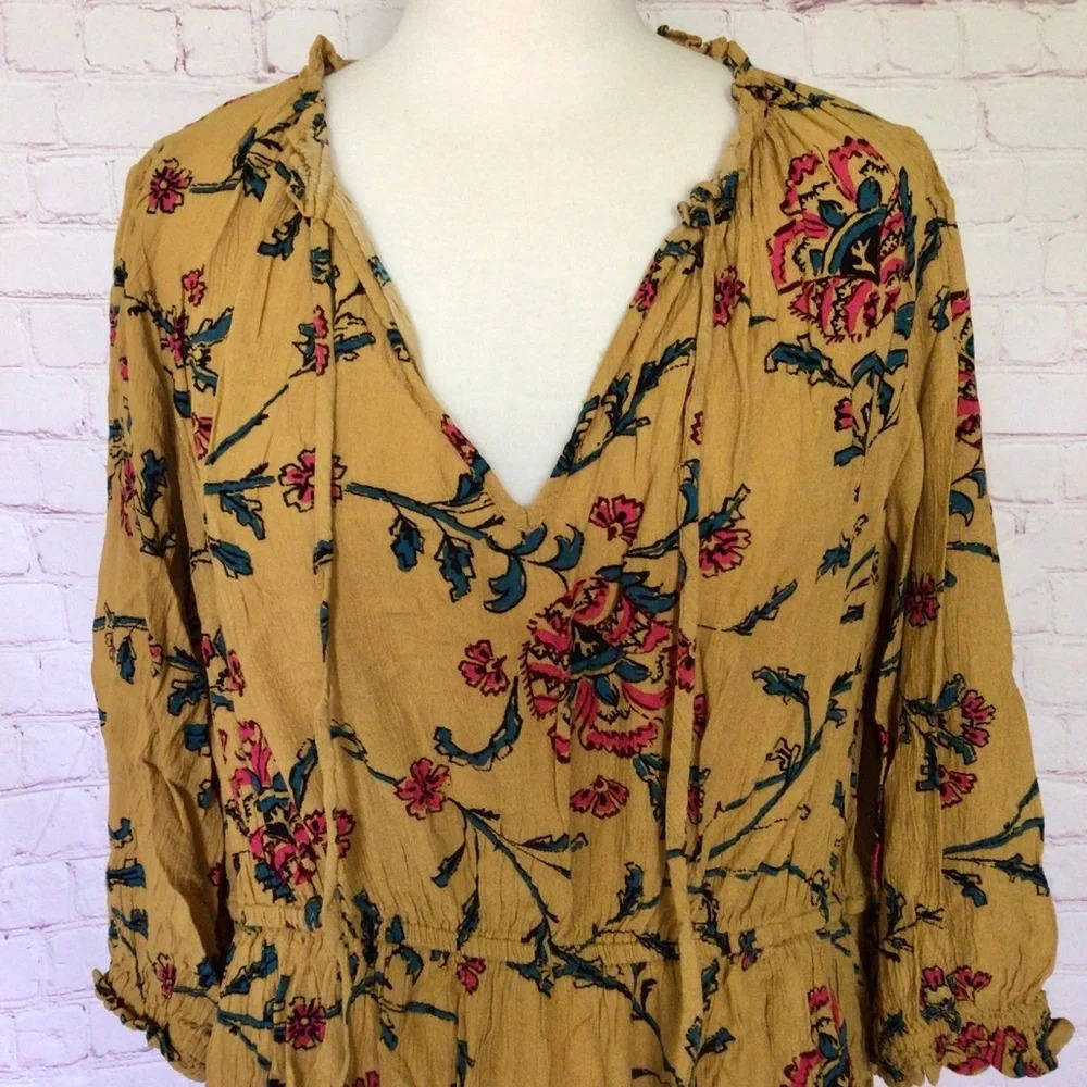 Knox Rose Golden Yellow Floral Boho Midi Dress with Pockets - Size Medium - Picture 2 of 10